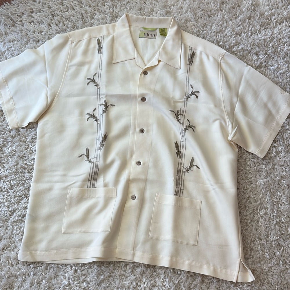 Cubavera Xl cream shirt with bamboo embroidered detail